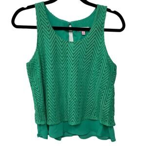 Candie's Emerald Green Tank Top‎ Blouse Tiered Overlay Crochet Geometric Y2K S